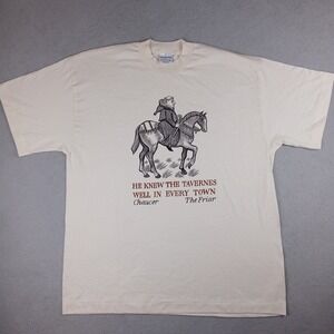 Vintage Chaucer The Friar Past Times Shirt Men One Size Cream Literature Tee 80s